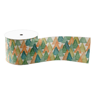 Colorful Forest of Evergreen Christmas Trees Grosgrain Ribbon