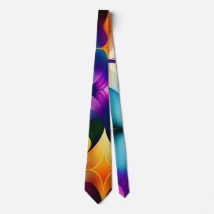 Colorful Fractal Flowers Rainbow Pattern Tie