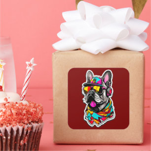 Colorful French Bulldog Style Square Sticker