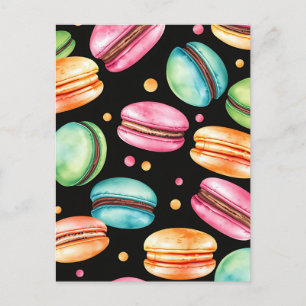 Colorful French Macaron Watercolor Pattern Postcard