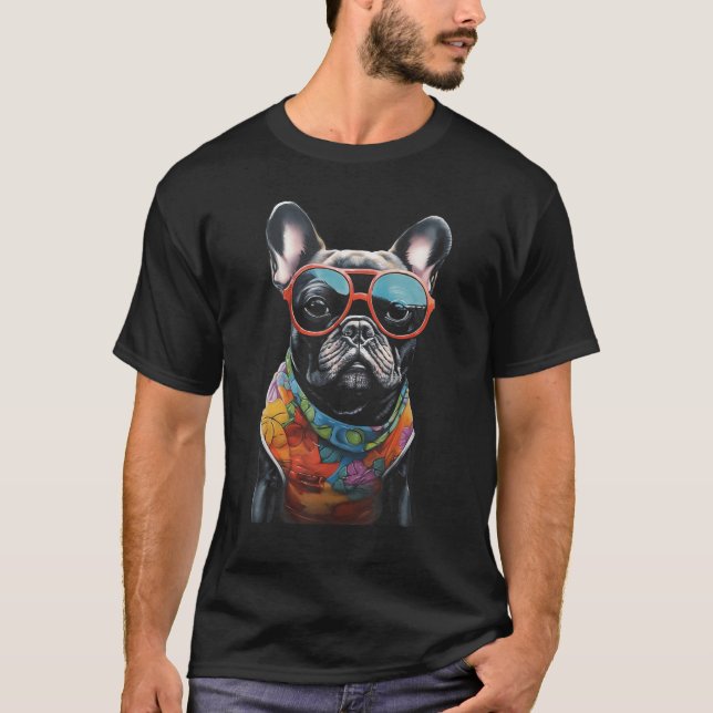 Colorful Frenchbulldog Wearing Sunglasees Graphic  T-Shirt (Front)