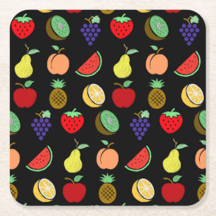 Colorful fruit fun chalk sketch square paper coast square paper coaster