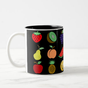 Colorful fruit fun chalk sketch Two-Tone coffee mug
