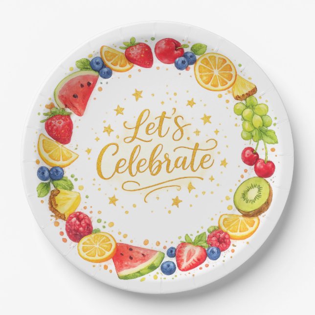 Colorful Fruit Party Paper Plates Set (Front)