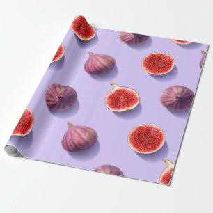 Colorful fruit pattern of fresh figs on purple pas wrapping paper