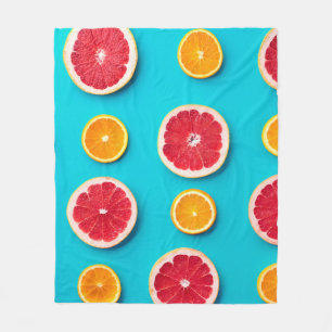 Colorful fruit pattern of fresh orange and grapefr fleece blanket
