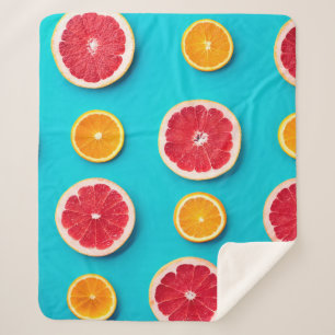 Colorful fruit pattern of fresh orange and grapefr sherpa blanket