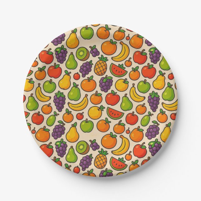 Colorful fruits patterned paper plate (Front)