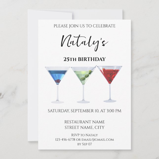 Colorful fun cocktails invitation (Front)
