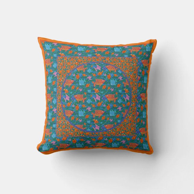 Colorful Fun Fish Swimming in the Sea Cushion (Front)