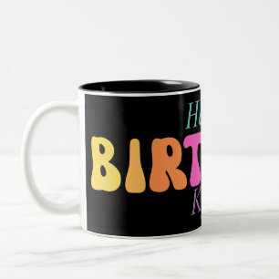 Colorful Fun Groovy Happy Birthday Women’s Two-Tone Coffee Mug