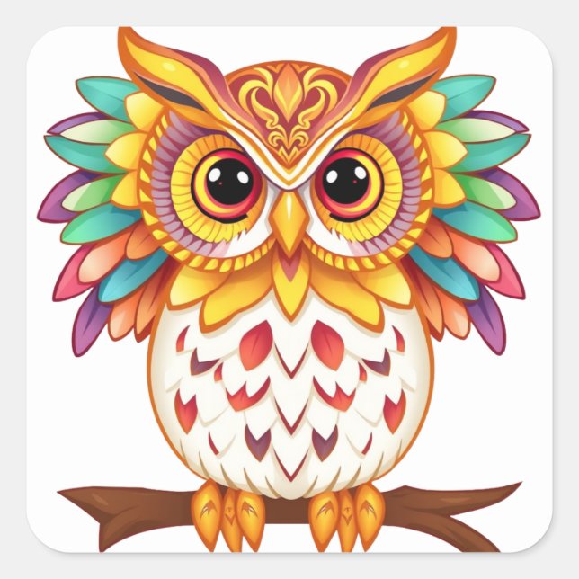 Colorful Fun Owl Stickers (Front)