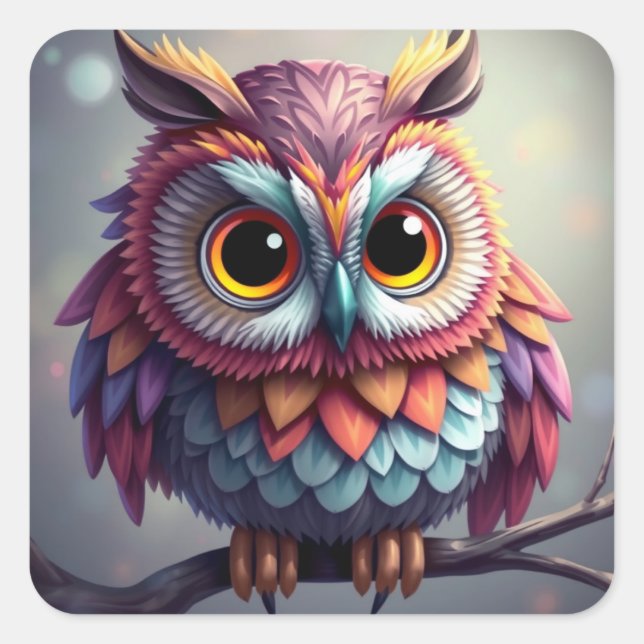 Colorful Fun Owl Stickers (Front)