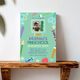 Colorful Fun Photo Preschool Graduation Invitation