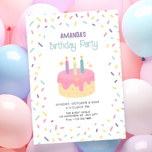 Colorful Fun playful birthday cake Invitation