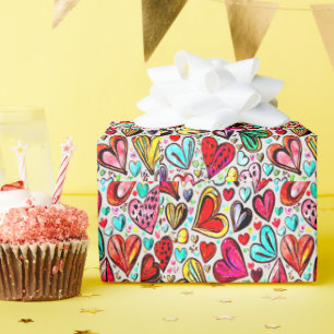 COLORFUL FUNKY-HEART PATTERN VALENTINE'S WRAPPING PAPER