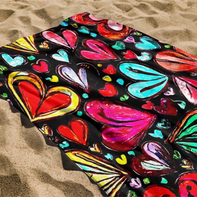 COLORFUL FUNKY-HEART SUMMER PATTERN  BEACH TOWEL (Creator Uploaded)
