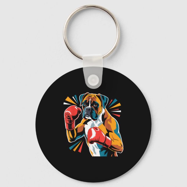 Colorful Funny Boxing Dog Lovers Kickboxing Boxer  Key Ring (Front)