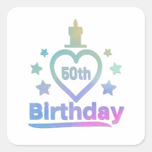 colorful funny I love my 50th birthday design Square Sticker