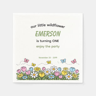 Colorful Funny Little Wildflower 1st Birthday  Napkin