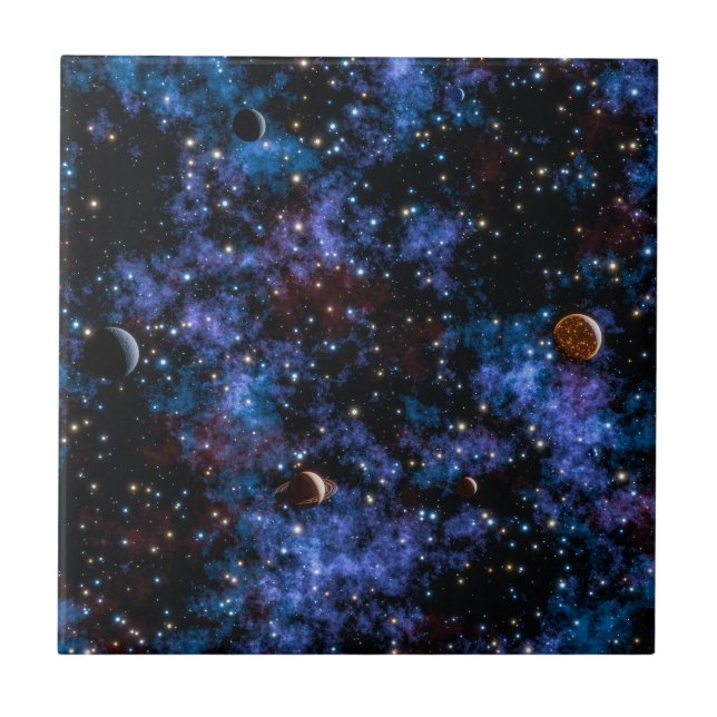 Colorful galaxies, stars and planets ceramic tile (Front)
