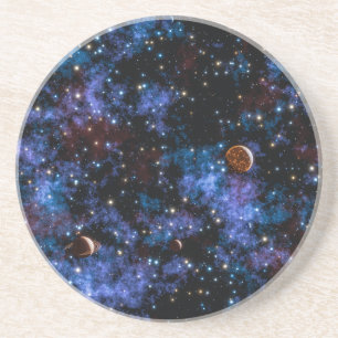Colorful galaxies, stars and planets in night coaster