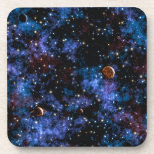 Colorful galaxies, stars and planets in night coaster