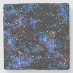 Colorful galaxies, stars and planets in night stone coaster