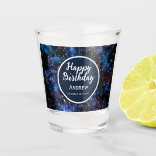Colorful galaxies, stars and planets shot glass