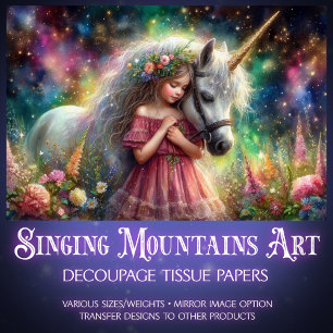 Colorful Galaxy Unicorn And Girl Decoupage  Tissue Paper