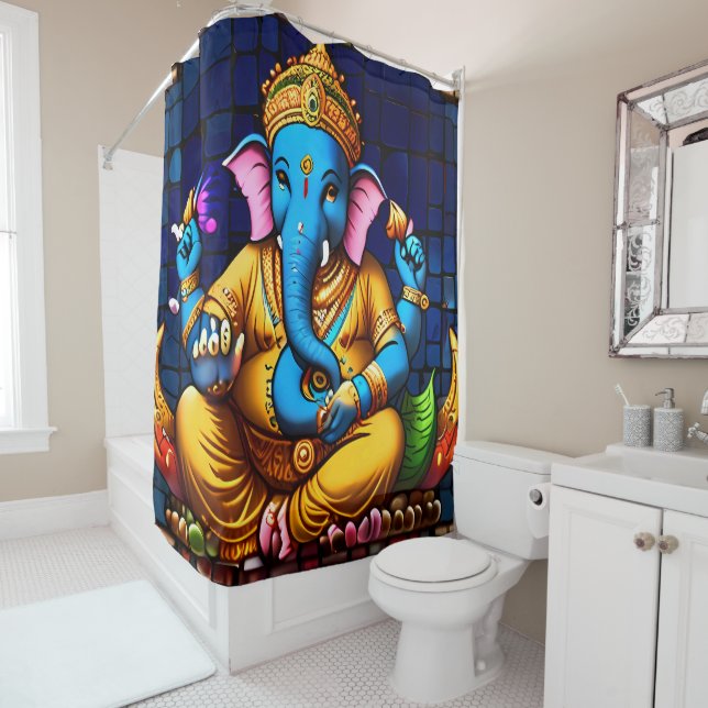 Colorful Ganesh Shower Curtain Sets (In Situ)