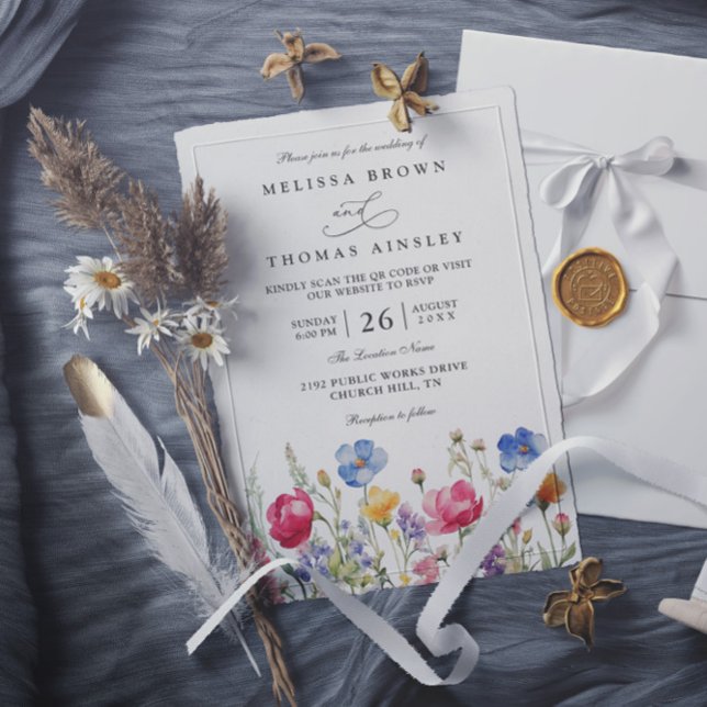 Colorful Garden Boho Wildflower QR Code Wedding Invitation (Creator Uploaded)
