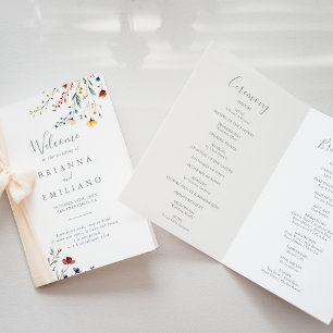 Colorful Garden wildflower Folded Wedding Program