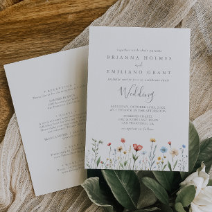 Colorful Garden wildflower Front & Back Wedding Invitation