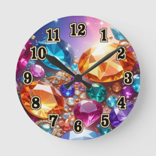 Colorful Gems & Jewels Round Clock