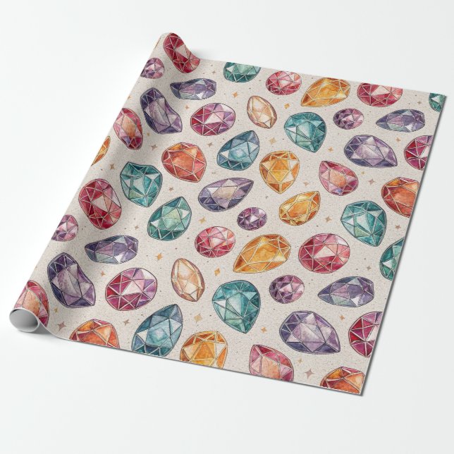 Colorful Gemstone Pattern (1) Wrapping Paper (Unrolled)