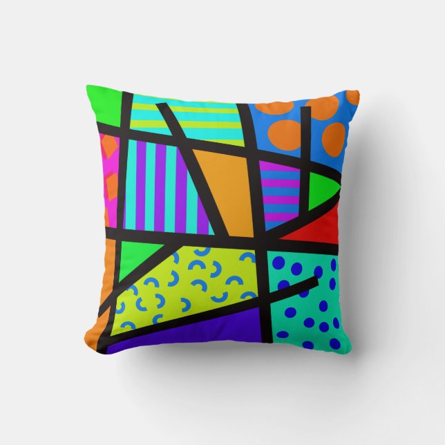 Colorful Geometric 80s Memphis Design Cushion (Front)