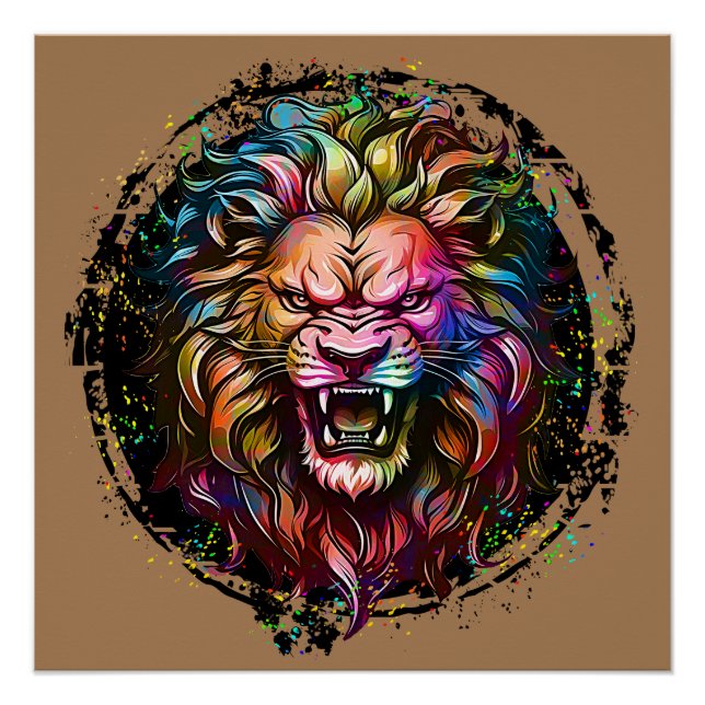 COLORFUL GEOMETRIC ABSTRACT MAJESTIC LION ROAR POSTER (Front)