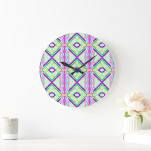 Colorful Geometric Boho Pattern Large Clock