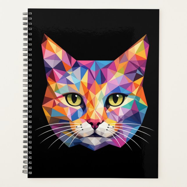 Colorful Geometric Cat Face Low Poly Triangle Art Planner (Front)