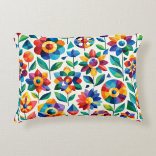 Colorful Geometric Floral Pattern Retro Modern Blu Decorative Cushion