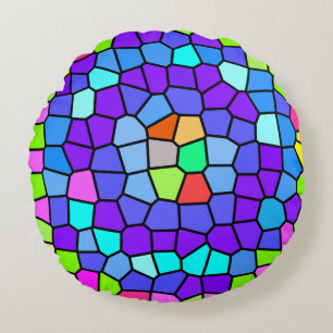 Colorful Geometric Mosaic Round Cushion