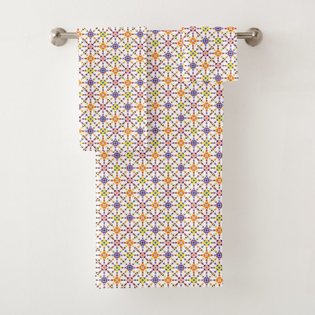 Colorful geometric-patterned towel and washcloth  (Creator Uploaded)