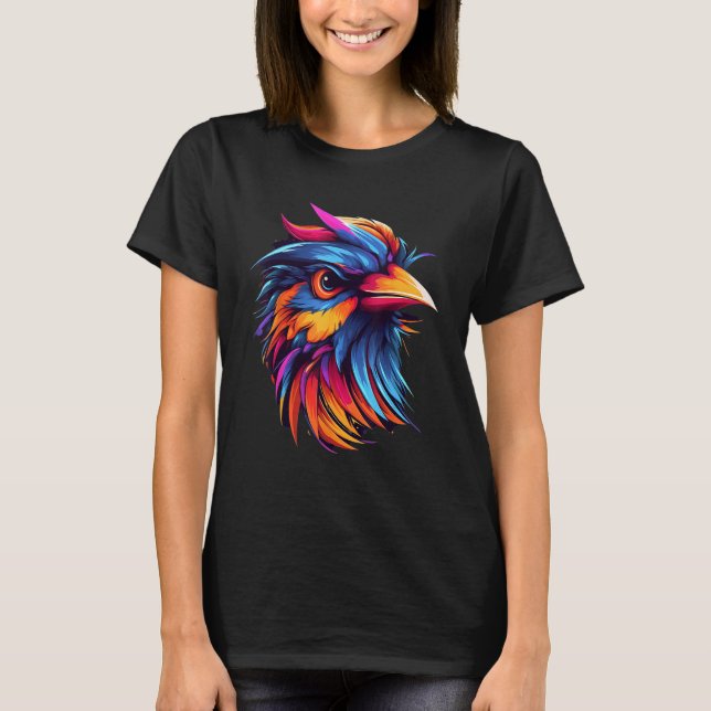 Colorful Geometric Rainbow Sparrow Bird Pop Animal T-Shirt (Front)
