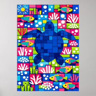 Colorful Geometric Sea Turtle Mosaic Poster