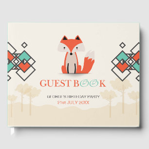 Colorful Geometric Shapes Tribal Fox Pattern  Guest Book