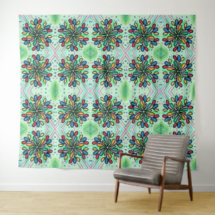COLORFUL GEOMETRIC TEARDROPS WATERCOLOR PATTERN TAPESTRY