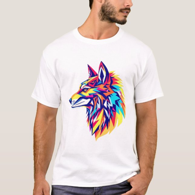 Colorful Geometric Wolf T-Shirt (Front)