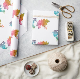 Colorful Geometric World Map Wrapping Paper 