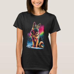 Colorful German Shepherd Dog Aurora Borealis Winte T-Shirt